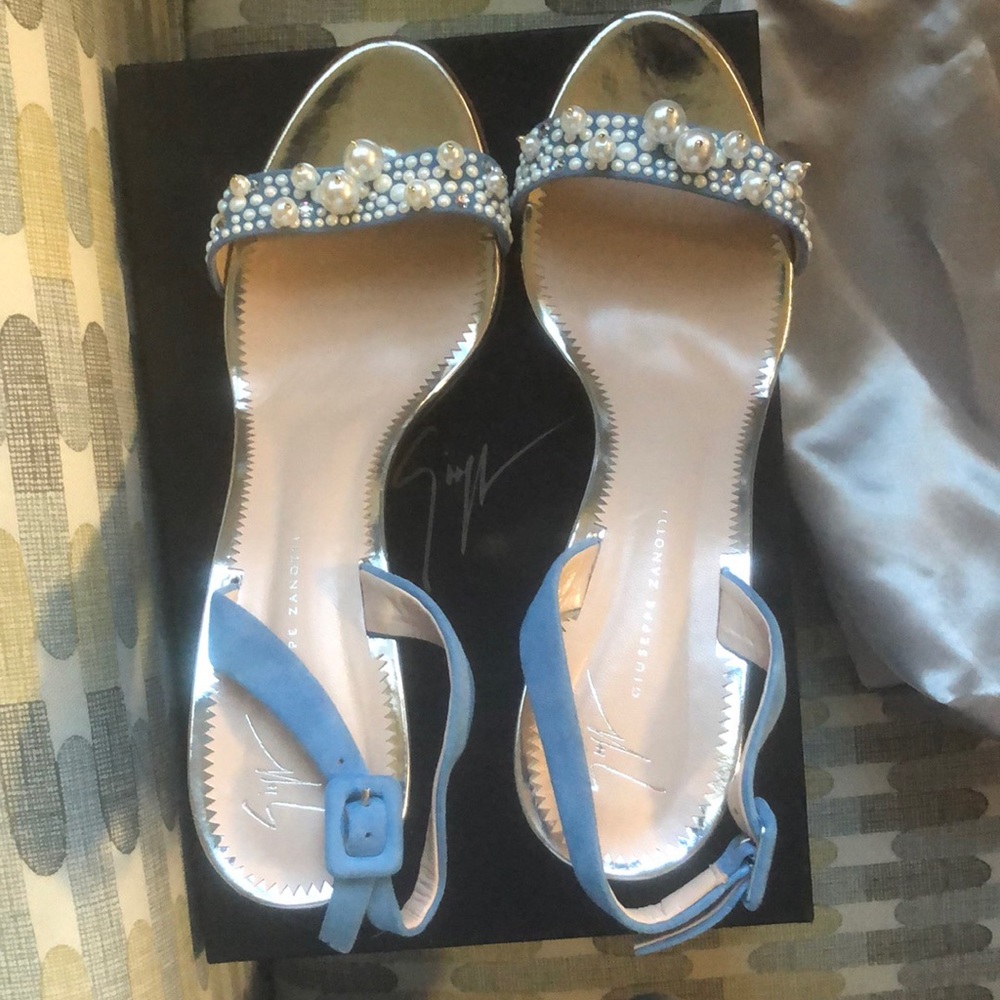 Giuseppe Zanotti Denim and Pearl sling back sandal